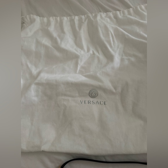 Versace Virtus Black Leather Tote with Gold Hardware and Detachable Strap - Picture 3 of 10